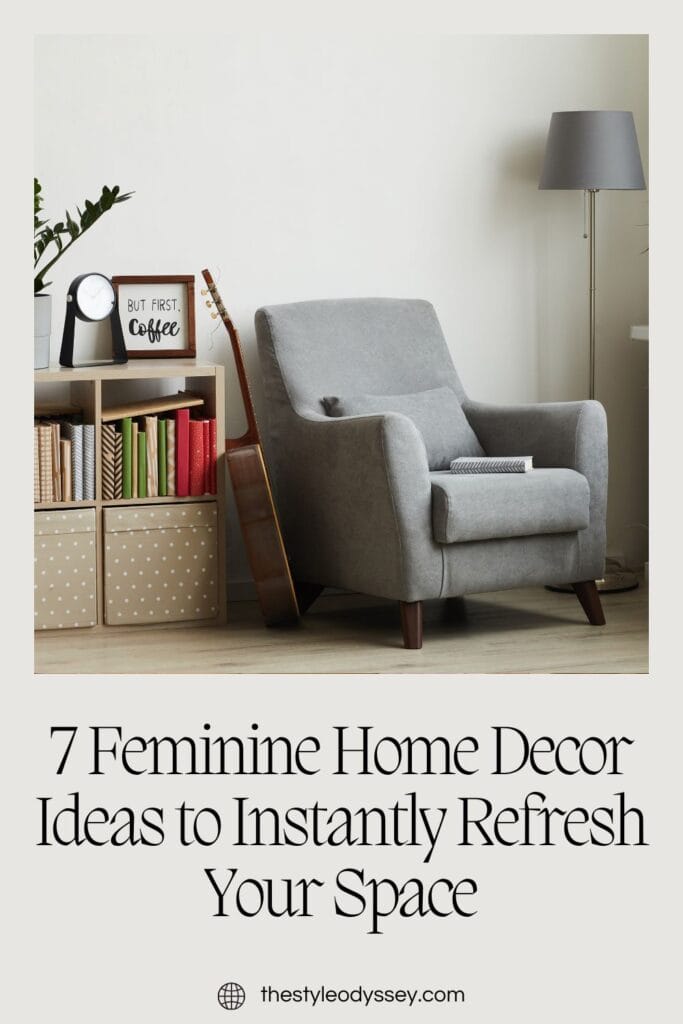 Pinterest graphic for feminine home decor ideas – cozy and stylish inspiration to refresh your space