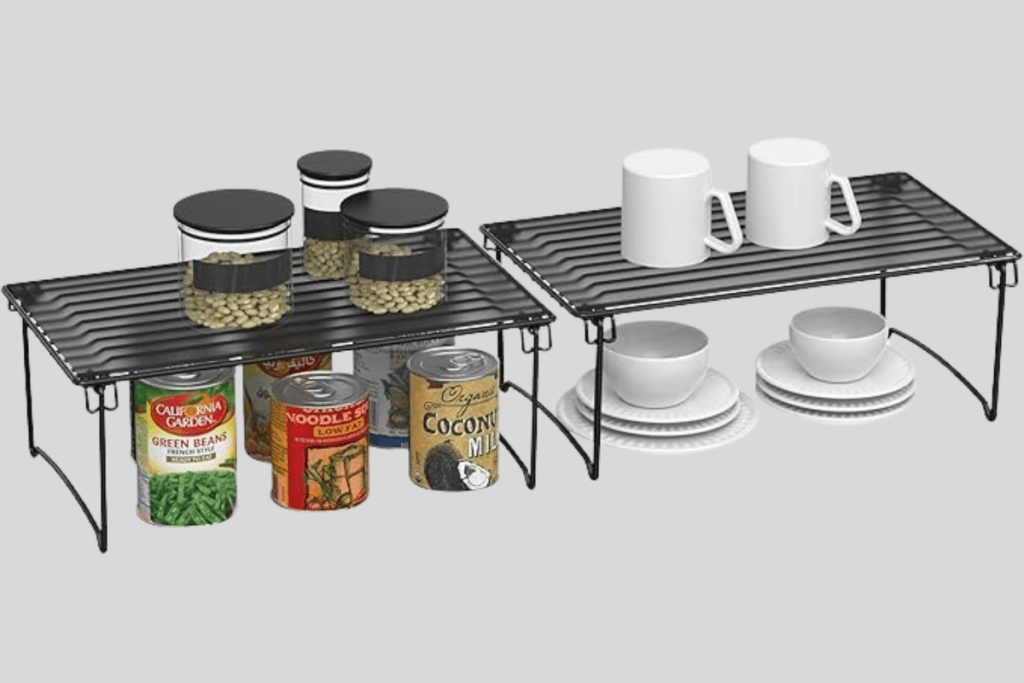 Expandable kitchen shelf for small cabinet organization