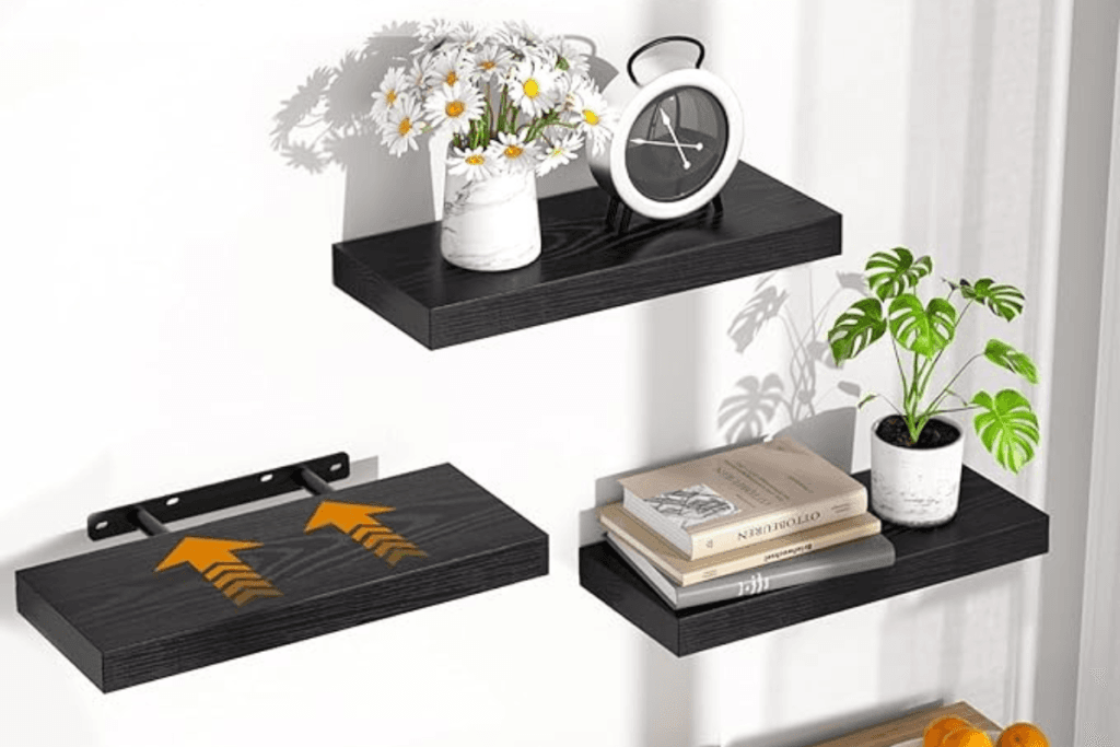 Wall-mounted floating shelves for small space organization